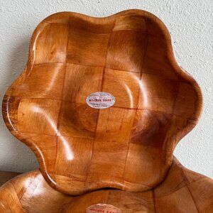 Vintage Set of 4 Wooden Flower Serving Bowls, MCM Snack Dishes